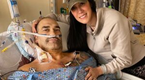 NBA star Scot Pollard, in a hospital bed alongside his wife.